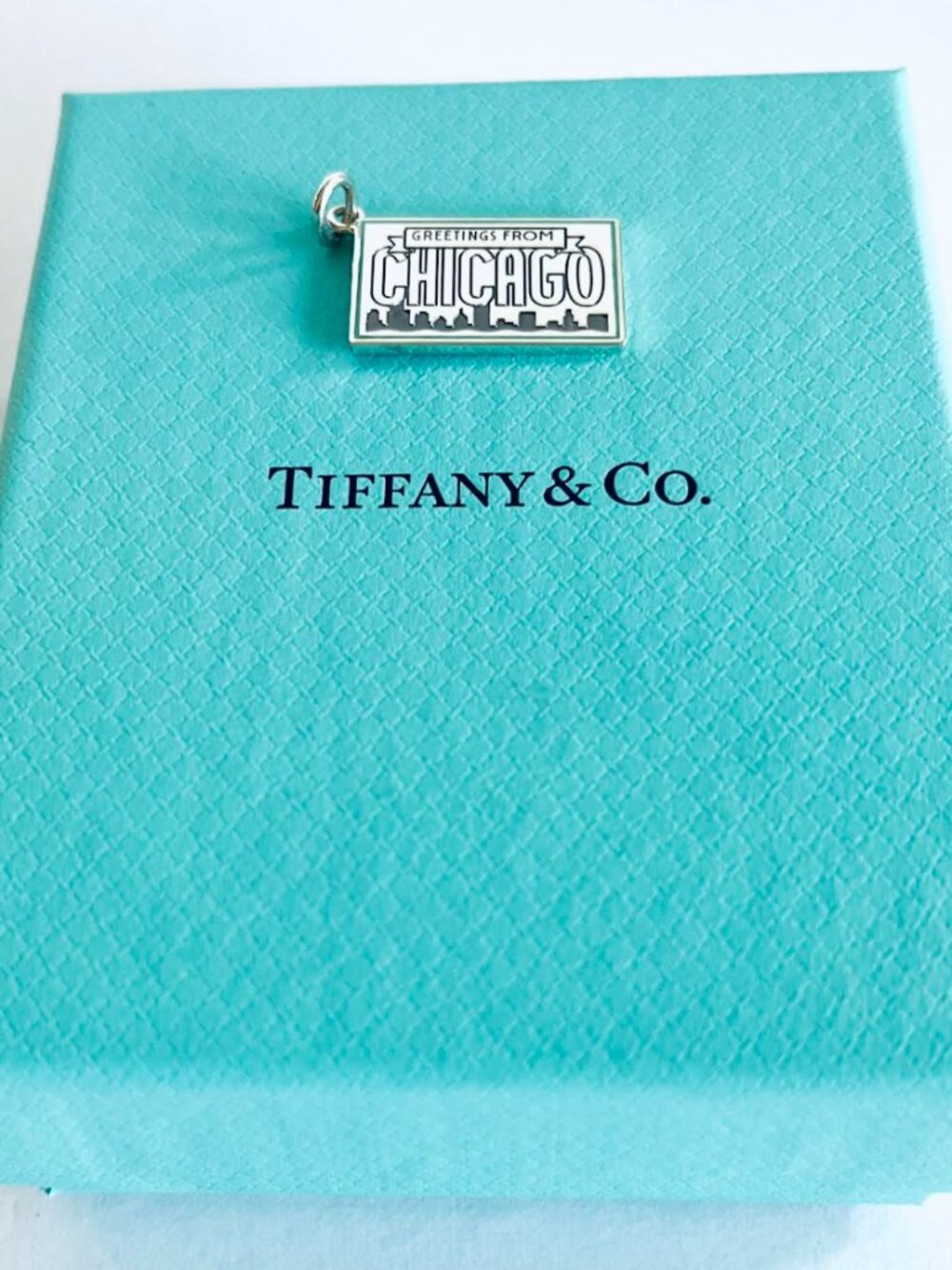 Tiffany & Co. CHICAGO City Postcard Sterling Silver Blue Enamel Trim Charm 🏙️ - Picture 4 of 5